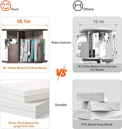 Nidouillet Rotating Bookshelf, Revolving Bookcase 360 Display Round Bookshelf Narrow Swivel Corner Book Shelf Standing Bookcase for Adult Bedroom, Living Room (Oak Grey, 3 Tier)