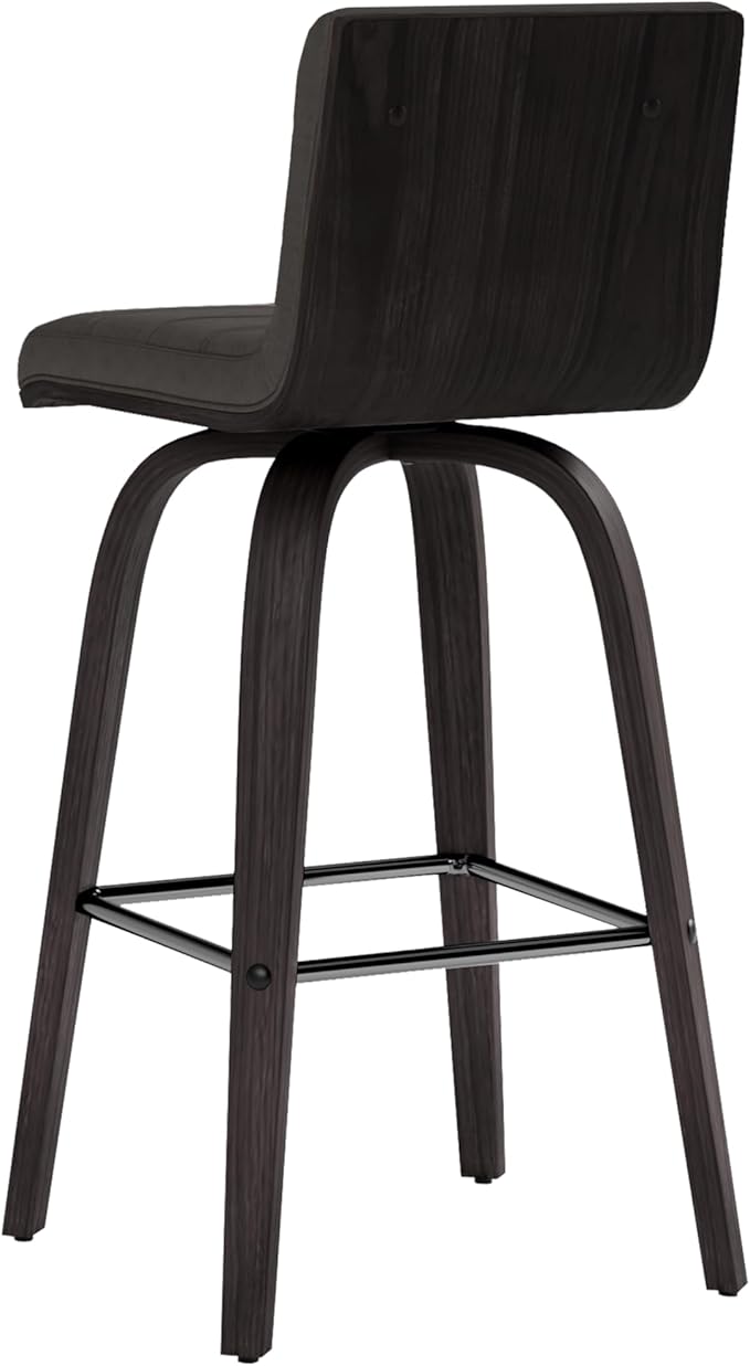 Armen Living Vienna 26" Swivel Counter Stool in Black Wood Finish with Gray Faux Leather - Set of 3