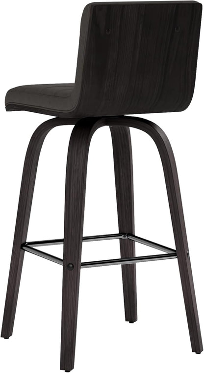 Armen Living Vienna 26" Swivel Counter Stool in Black Wood Finish with Gray Faux Leather - Set of 4