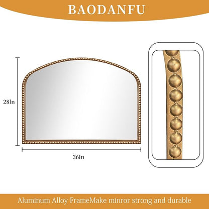 Vanity Mirror for Bedroom, 35" x 28" Large Arch Vintage Gold Wall Mirror, Beaded Frame Decorative Accent Mirrors for Washroom, Living Room, Entryway, Bathroom, Fireplace