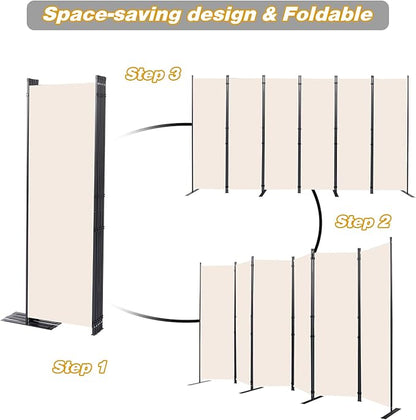 Room Divider, 6 Panel Folding Privacy Screens with Wider Support Feet, 6 Ft Portable Room Partition for Room Separator, 132" W X 71" H, Beige