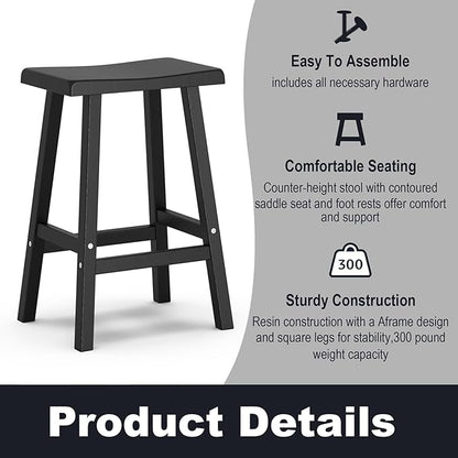 Bar Stools Set of 4, Waterproof UV-Resistant,Durable Resin Kitchen Island Chairs for Indoor & Outdoor Use, Modern Design for Home,Bar,and Cafe (29''Black-4)