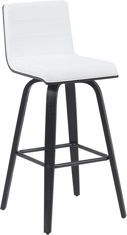 Vienna Modern Swivel Bar Height Stool with Snow White Faux Leather Seat and Black Brushed Wood Frame Set of 3