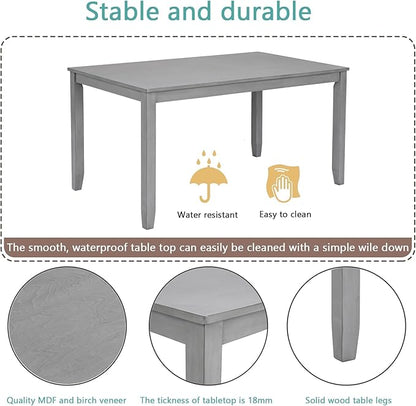 soges 6 Piece Kitchen Dining Table Set, Rectangular Wooden Dining Table with 4 Upholstered Chairs and a Bench for 6 People, Living Room, Home and Kitchen, Grey