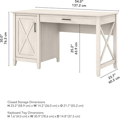 Bush Furniture Key West Computer Desk with Storage, Farmhouse PC Table for Home Office in Linen White Oak, 54W x 24D