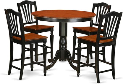 East West Furniture TRCH5-BLK-W 5 Piece Counter Height Pub Set Includes a Round Dining Table and 4 Kitchen Dining Chairs, 42x42 Inch, Black & Cherry