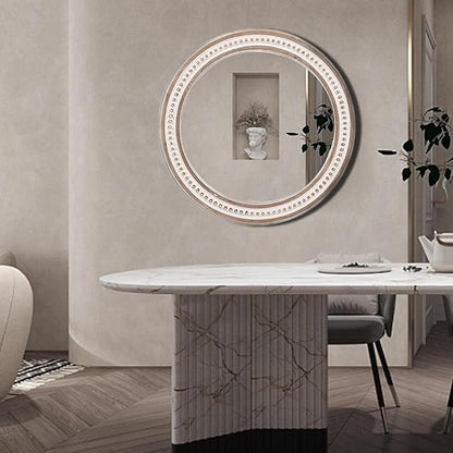 32'' Boho Wooden Large Round Wall Mirrors, Rustic Farmhouse Circle Mirrors Decorative Mirrors for Bathroom, Bedroom Over Sink, Living Room, Entryway