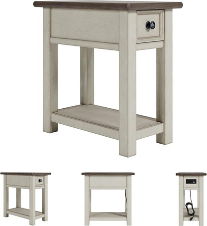 Signature Design by Ashley Bolanburg Farmhouse Chair Side End Table, Light Brown & Whitewash