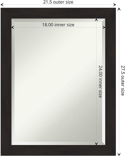 Amanti Art Brown Wall Mirror 28x22 Furniture Espresso Narrow Rectangle Bathroom Mirror for Wall Decor Living Room, Medium Casual Frame, Hangs Horizonally and Vertically, Bathroom Decor, Beveled Edge