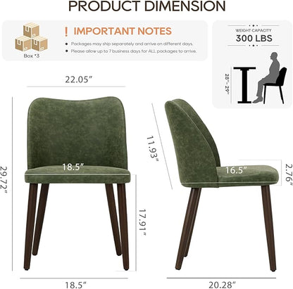 COLAMY Upholstered Dining Chairs Set of 6, Modern PU Leather Dining Room Kitchen Side Chair with Padded Seat and Wood Legs Restaurant/Cafe, Green