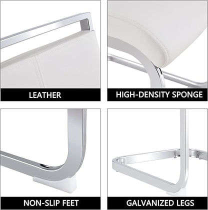 Dining Chairs Set, Kitchen Modern Metal Chairs with Faux Leather Padded Seat High Back and Sturdy Chrome Legs, Chairs for Dining Room (White, Set of 6)