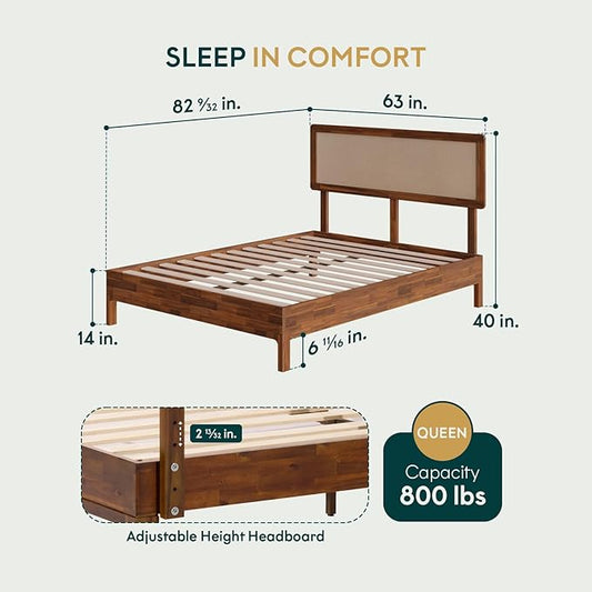 Nipe Platform Bed Frame with Headboard Size Queen - Dark Chocolate - Solid Acacia