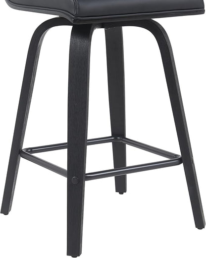 Vienna Modern Counter Height Swivel Bar Stool with Black Faux Leather Seat and Black Brushed Wood Frame Set of 4