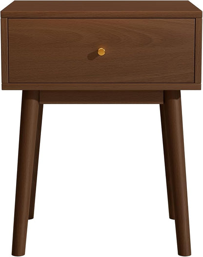 Small Solid Wood end Table with 1 Drawers, Mid-Century Modern Night Stand/nightstands,Side Table with Storage (Espresso)