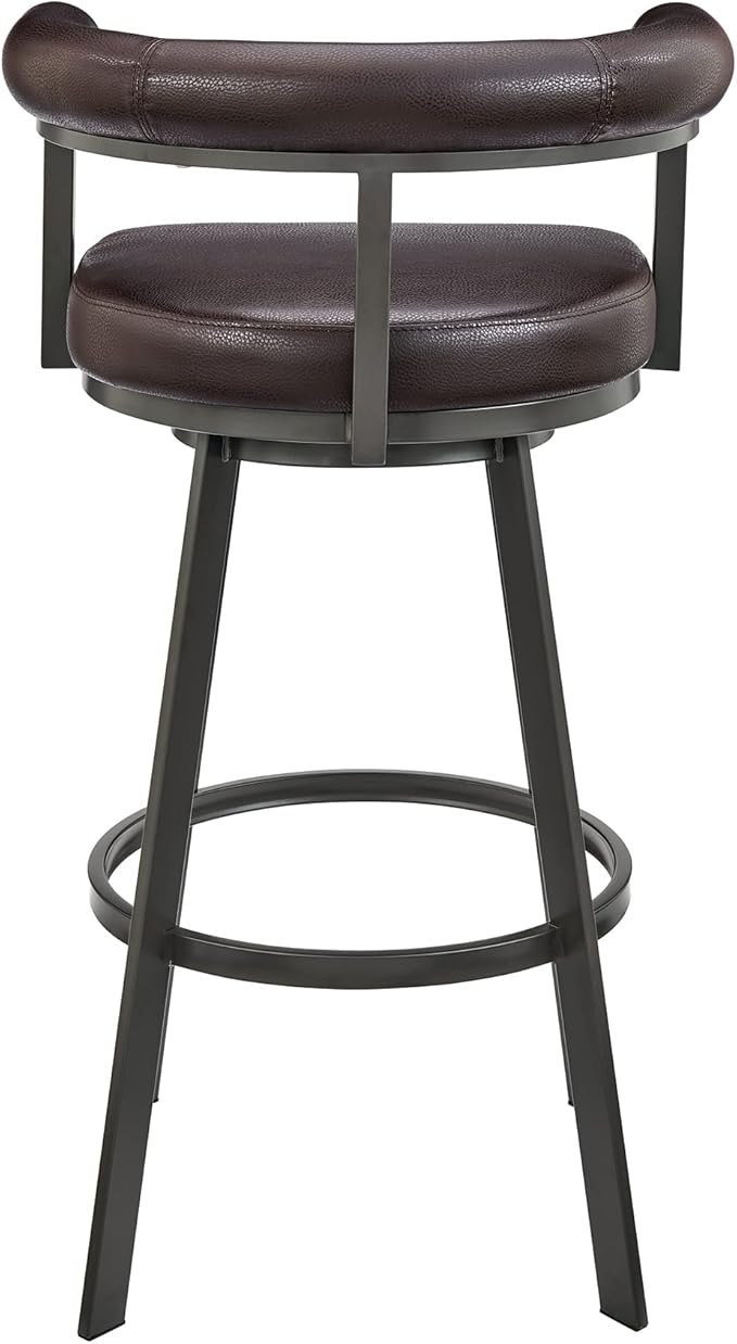 Armen Living Magnolia Swivel Bar Stool in Brown Metal with Brown Faux Leather