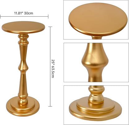 SwallowLiving Small Round Side Table, Tall End Tables Living Room, Narrow Night Stand for Small Spaces, Sofa Couch, Bedroom & Office, Modern Wooden Beside Table Home Decor (Gold, 12" x 25")