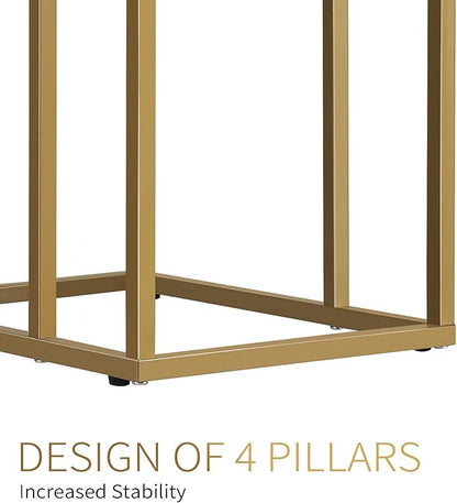 C Shaped End Table Set of 2, Small Side Table for Sofa and Bed, Couch Tables That Slide Under, Snack Side Table for Living Room, Bedroom, White Faux Marble and Gold