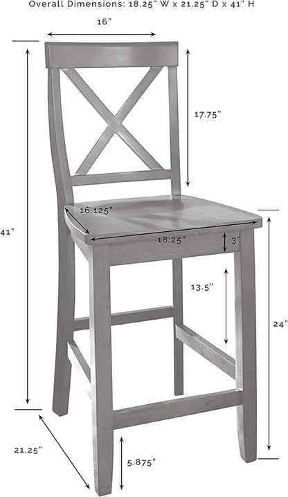 Crosley Furniture X-Back Wood Counter Height Bar Stools Set of 2, Gray, 24-inch