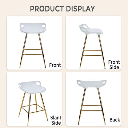 Sidanli Bar Stools Set of 2, Gold Bar Stools, Counter Height Stools with Leather Padded Seats and Footrests, 26 Inch White Barstools for Kitchen Island, Farmhouse or Home Bar