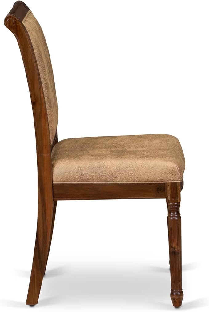 LECY9-AWA-28 9-Piece Dining Room Set Consists of a Dining Table and 8 Beige Polyester Fabric Kitchen Chairs with High Back - Antique Walnut Finish