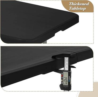 Athena Collection 6 ft Square Folding Dining Table, Large Plastic Foldable Table Portable with Carry Handle, Heavy Duty Fold-in-Half Utility for Indoor Outdoor Party Camping Picnic, Black