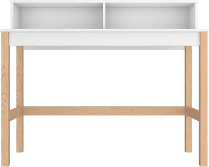 Manhattan Comfort Bowery 47 Inch Mid Century Modern Home Office Desk, Study Table or Entryway Furniture with 2 Cubbies and Rustic Wood Base, White/Oak