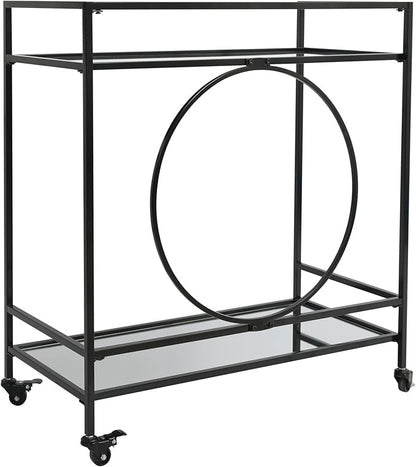 RiteSune Black Bar Cart with Wheels, Vintage Serving Cart Wine Cart with 2 Mirror Shelves, Alcohol Cart Liquor Bar Carts for Home Bar
