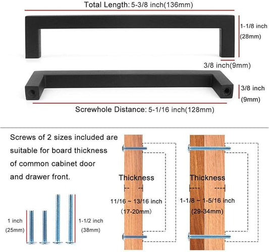 KOOFIZO Solid Square Bar Cabinet Handle - Black Furniture Pull, 5 Inch/128mm Screwhole Distance, 10-Pack for Kitchen Cupboard Door, Bedroom Dresser Drawer, Bathroom Wardrobe Hardware