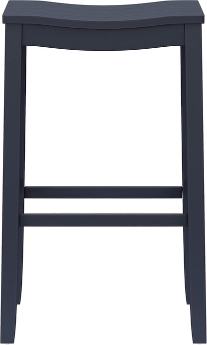 Hillsdale Fiddler Wood Backless Bar Height Stool with Saddle-Style Seat, Navy