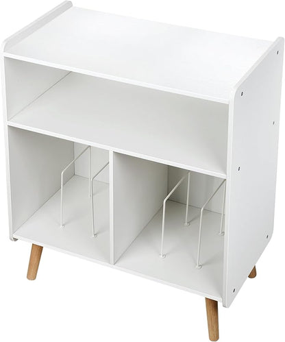Mid-Century Wood Record Player Stand, Large Vintage Turntable Stand for Living Room, Office, 3-Tier Vinyl Record Storage Cabinet Table Holds up to 100 Albums, White