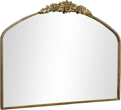 Vintage Gold Arched Mirror 40"X30",Antique Baroque Mantel Mirror with Ornate Metal Frame for Entryway/Fireplace/Living Room/Hallway/Bathroom/Bedroom