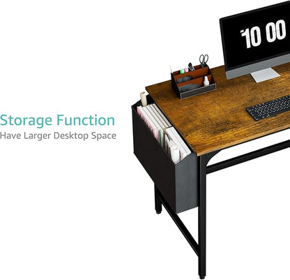 Lufeiya Computer Desk with Drawers - 40 Inch Work Reversible Small Desk for Bedroom Home Office, Simple Study Writing Table PC Desks with Drawer Storage Shelves, Rustic Brown
