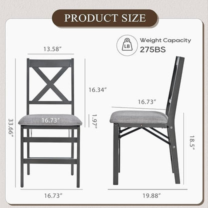 COLAMY Folding Dining Chairs Set of 4 – Dark Grey Upholstered Dining Room Chairs with Wooden Frame, Pre-Assembled, Space Saving Modern Kitchen & Dining Room Furniture for Small Spaces