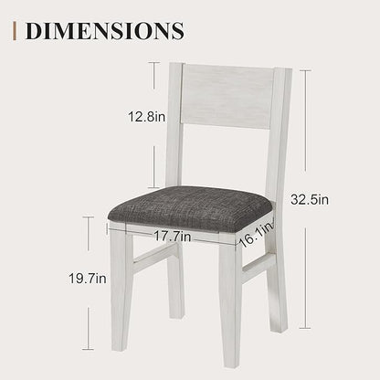 Solid Wood Dining Chairs Set of 2, Farmhouse Kitchen Chairs with Upholstered Cushion, Easy Assembly for Dining Room, Kitchen, Washed Gray