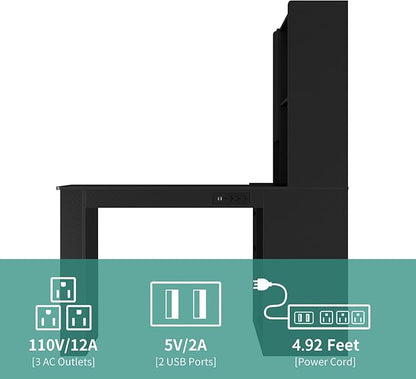 KEIKI L Shaped Home Office Desks with LED Light, Pegboard, Hutch, Drawers, Bookshelf & Storage Shelves, Modern Wooden Gaming Computer Corner Table for Work, Study, Writing