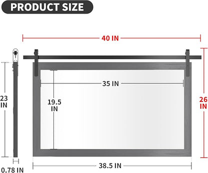 PAIHOME Large Gray Wall Mirror, Farmhouse Horizontal Rustic Square Bathroom Mirror for Wood Framed Vanity Mirrors, Barn Door Style Decor Living Room Entryway Bedroom 40x26INCH, Grey