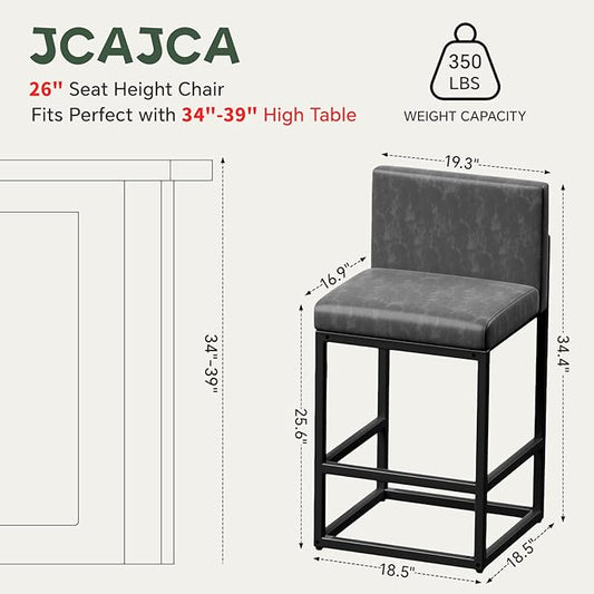 Barstools Set of 2 Grey Metal Bar Stools Modern Bar Chairs Pu Leather for Kitchen Island Counter Height Cafe Resturant Stools, 26 Inch