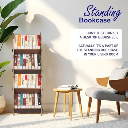 Desktop Bookshelf, Stackable Book Organizer with Handle, storage rack for CD/Magazine/File Folder, Portable Small bookshelf for Study, Living room, Kid's room, No Nails, Medium Size