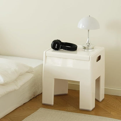 Nightstand Bedside with Storage Space, Multifunctional Colorful Plastic End Table Small Side Table for Bedroom, Dorm and Small Spaces, Easy Assembly(14.7" D x 11.8" W x 15.8" H, White)