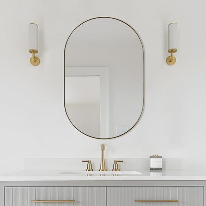 ANDY STAR Oval Mirrors for Bathroom, 26x38 Inch Gold Oval Mirror, Oval Brass Mirror Pill Shaped Stainless Steel 1’’ Deep Metal Frame Mirror Hang Vertically & Horizontally Ideal for Limited Space