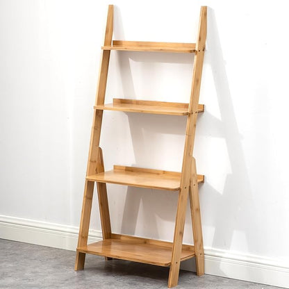 Maydear Bamboo Ladder Shelf Bookcase, 4-Tier Leaning Bookshelf Free Standing Organizer Storage Shelves for Living Room, Bedroom, Kitchen, Home Office, Balcony, Wood Color