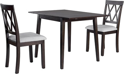 Merax Farmhouse Wooden Dining Set of 3, 45.6 inch Extendable Kitchen Table with Drop Leaf, 2 Chairs with Backrest for Small Space, Easy Assemble Espresso