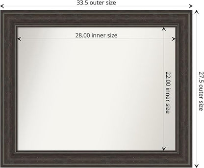 Amanti Art Brown Bathroom Mirror for Over Sink, 28x34 Shipwreck Greywash Rectangle Vanity Mirror, Large Traditional Frame, Hangs Horizonally and Vertically, Bathroom Wall Decor, Non-Beveled Edge