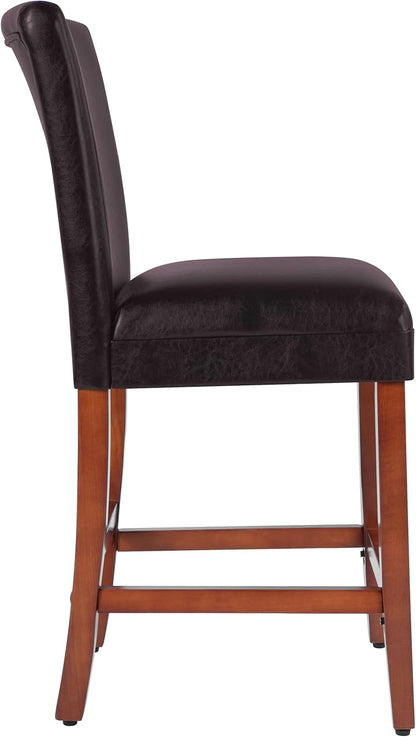 Homepop Home Decor | Classic Counter Height Bar Stools | Faux Leather 24 Inch Bar Stools | Decorative Home Furniture (Brown Faux)
