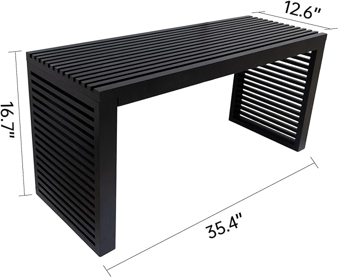 Bamboo Dining Bench, 35 inch Entryway Bench, Indoor Kitchen Table Bench for Entryway Dining Room Living Room Bedroom End of Bed-Black