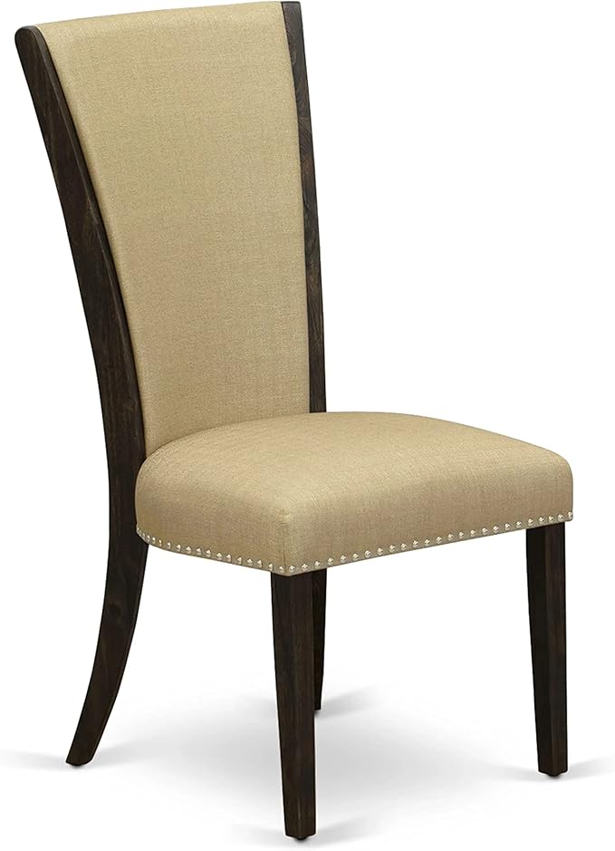 East West Furniture X727VE703-7 7 Piece Modern Dining Table Set Consist of a Rectangle Wooden Table with X-Legs and 6 Brown Linen Fabric Upholstered Parson Chairs, 40x72 Inch, Multi-Color