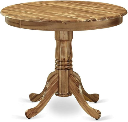 East West Furniture ANEL5-ANA-05 5 Piece Kitchen Table Set for 4 Includes a Round Dining Room Table with Pedestal and 4 Grey Linen Fabric Upholstered Parson Chairs, 36x36 Inch, Natural
