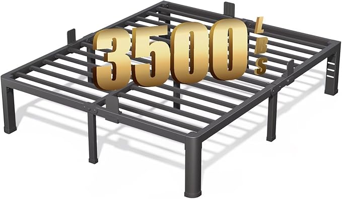 FUIOBYVV 14 Inch King Bed Frame with Rounded Corner and Headboard Hole Mattress Retainers 3500 LBS Metal Heavy Duty Steel Slats Support No Box Spring Needed Platform Noise Free Easy Assembly