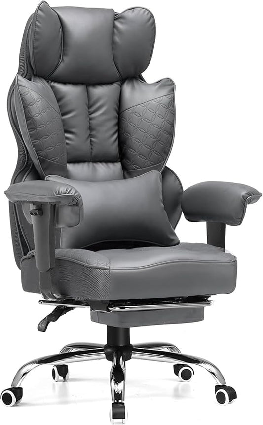 GTRACING Big and Tall Gaming Chair 400lbs Heavy Duty Office Chair with Foot Rest & Ergonomic Pocket Spring Lumbar Support, High Back 3D Saddle Shaped Cushion for Back Pain Relief, Grey