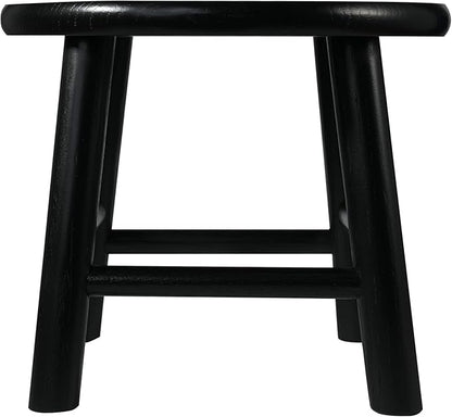 CONSDAN 9-Inch Round Step Stool for Adults & Kids, USA Grown Solid Oak Hardwood, Sturdy Small Foot Stool for Kitchen, Bedroom, Bathroom, Shoe Changing, Plant Stand, Fully Assembled (Black)